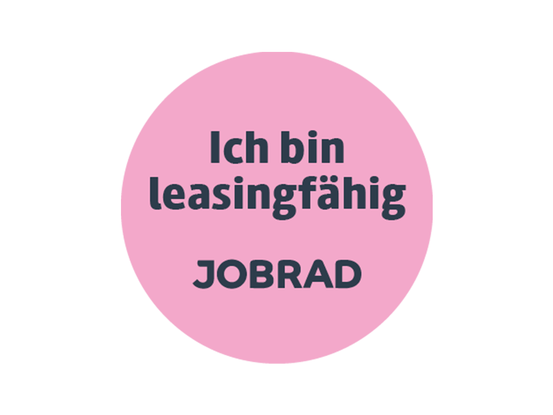 rosa Badge mit Aufschrift "Ich bin leasingfähig" JobRad rosa Badge mit Aufschrift "Ich bin leasingfähig" JobRad